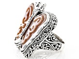Pink Carved Mother-of-Pearl Silver Butterfly Ring