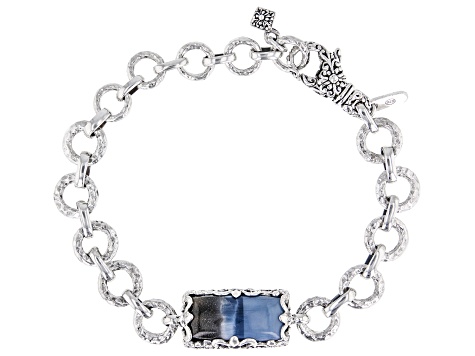 Blue Opal Silver Hammered Bracelet