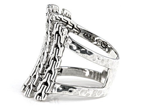 Silver Chainlink and Hammered Split Shank Ring