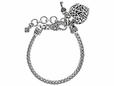 Silver Frangipani & Heart Locket Bracelet - SRA6488