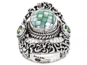 Mosaic Mother-of-Pearl & Bali Crush™ Topaz Silver Ring .60ctw