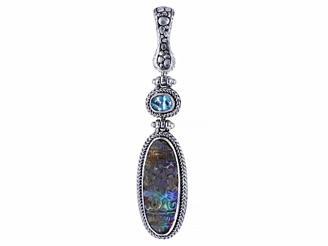 Green Crystal Abalone Doublet, Zircon Silver Enhancer Pendant 1.11ct