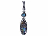 Green Crystal Abalone Doublet, Zircon Silver Enhancer Pendant 1.11ct