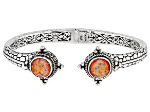 Lab Created Alizarin Crimson Opal Quartz Doublet Silver Bracelet 5.96ctw