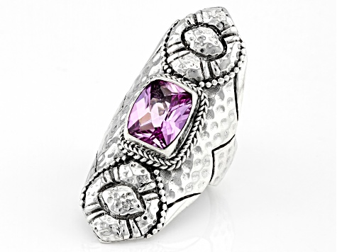 Pink Lab Created Sapphire Silver Ring 4.51ct