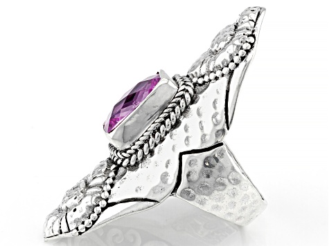Pink Lab Created Sapphire Silver Ring 4.51ct