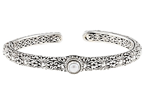 White Cultured Freshwater Pearl Silver Cuff Bracelet - SRA6571 | JTV.com