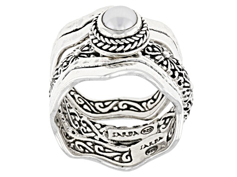 Cultured Freshwater Pearl Silver Stackable Set of 3 Rings