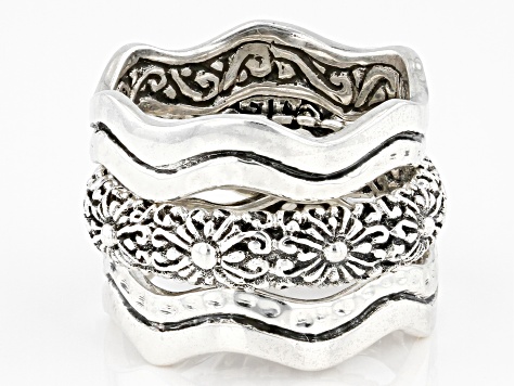 Cultured Freshwater Pearl Silver Stackable Set of 3 Rings