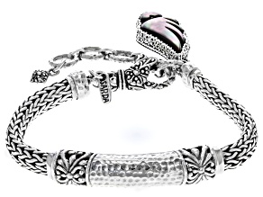 Black Carved Mother- Of- Pearl Angel Wing Silver Bracelet