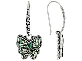 Multi-Color Carved Abalone Butterfly Silver Earrings