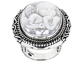 Carved Mother-of-Pearl Silver Angel Baby Ring