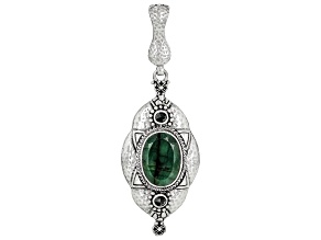 Green Emerald & Black Spinel Silver Watermark Pendant 6.01ctw