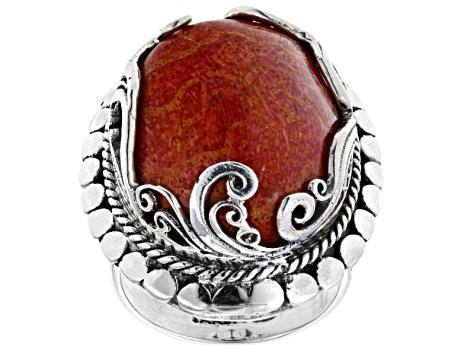 Red Bamboo Coral Silver Ring - SRA673 | JTV.com