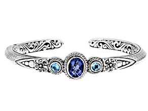Blue Violet Fluorite & Swiss Blue Topaz Silver Cuff Bracelet 2.50ctw