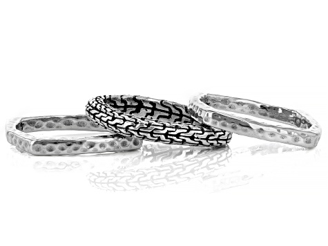 Silver Chainlink & Hammered Stackable Set of 3 Rings