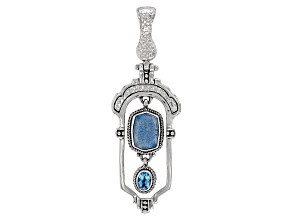 Blue Quartz & Swiss Blue Topaz Silver Enhancer Pendant .80ct