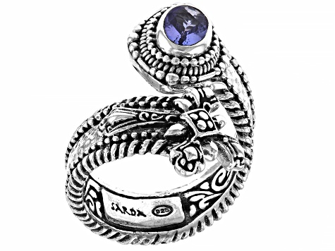 Blue Tanzanite Sterling Silver Bypass Cross Ring .70ct
