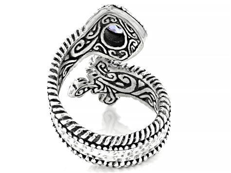 Blue Tanzanite Sterling Silver Bypass Cross Ring .70ct