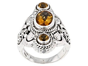Yellow Citrine Silver Chainlink & Hammered Ring 3.38ctw