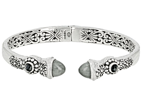 Eagle Eye Quartz & Black Spinel Silver Cuff Bracelet 0.68ctw