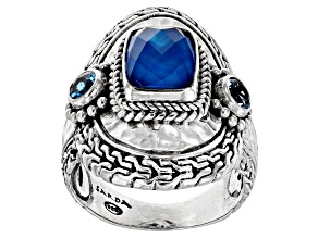 Cobalt Blue Mother-of-Pearl Quartz Triplet & Topaz Silver Ring .54ctw