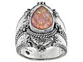 Lab Created Salmon Pink Opal Quartz Doublet Silver Ring 4.34ct