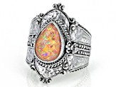 Lab Created Salmon Pink Opal Quartz Doublet Silver Ring 4.34ct