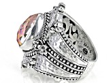 Lab Created Salmon Pink Opal Quartz Doublet Silver Ring 4.34ct