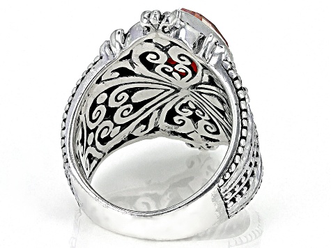 Lab Created Salmon Pink Opal Quartz Doublet Silver Ring 4.34ct