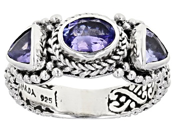 Picture of Blue Tanzanite Sterling Silver 3-Stone Ring 1.12ctw