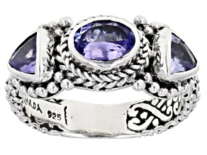 Blue Tanzanite Sterling Silver 3-Stone Ring 1.12ctw