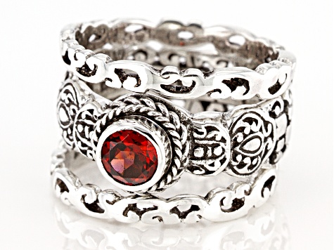 Garnet Sterling Silver Set of 3 Rings 0.51ct