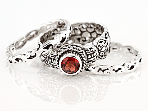Garnet Sterling Silver Set of 3 Rings 0.51ct