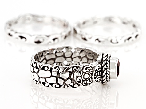 Garnet Sterling Silver Set of 3 Rings 0.51ct