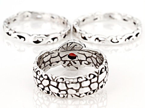 Garnet Sterling Silver Set of 3 Rings 0.51ct