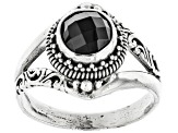 Round Checkerboard Cut Black Spinel Silver Ring 3.40ct