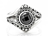 Round Checkerboard Cut Black Spinel Silver Ring 3.40ct