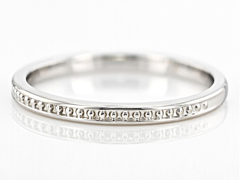 Stackable Beaded Rhodium Over 14k White Gold Band Ring
