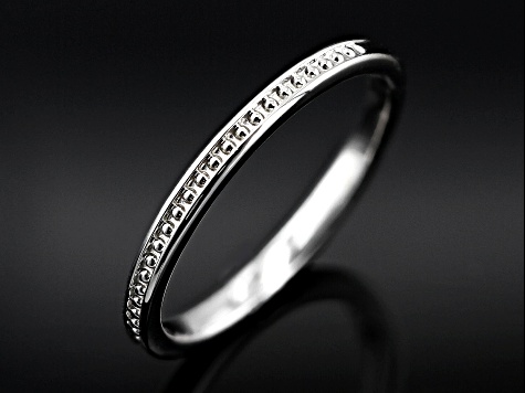 Stackable Beaded Rhodium Over 14k White Gold Band Ring