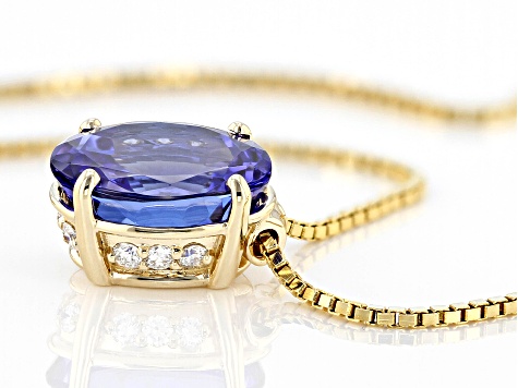 Blue Tanzanite 14k Yellow Gold Pendant With Chain 4.42ctw