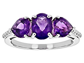 Purple African Amethyst Rhodium Over Sterling Silver Ring 2.21ctw
