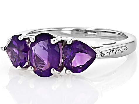Purple African Amethyst Rhodium Over Sterling Silver Ring 2.21ctw