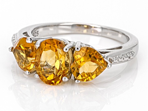 Yellow Citrine Rhodium Over Sterling Silver Ring 2.21ctw