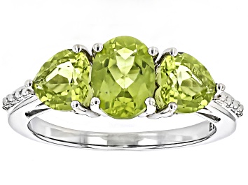 Picture of Green Peridot Rhodium Over Sterling Silver Ring 2.54ctw