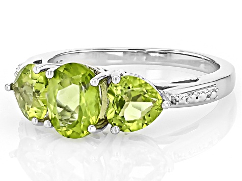 Green Peridot Rhodium Over Sterling Silver Ring 2.54ctw