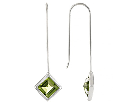 Green Peridot Rhodium Over Sterling Silver Earrings 2.05ctw