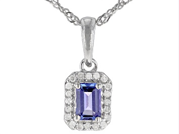 Picture of Blue Tanzanite Rhodium Over Sterling Silver Pendant with Chain 0.64ctw