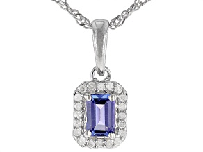 Blue Tanzanite Rhodium Over Sterling Silver Pendant with Chain 0.64ctw