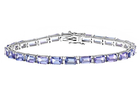 Blue Tanzanite Rhodium Over Sterling Silver Tennis Bracelet 15.65ctw